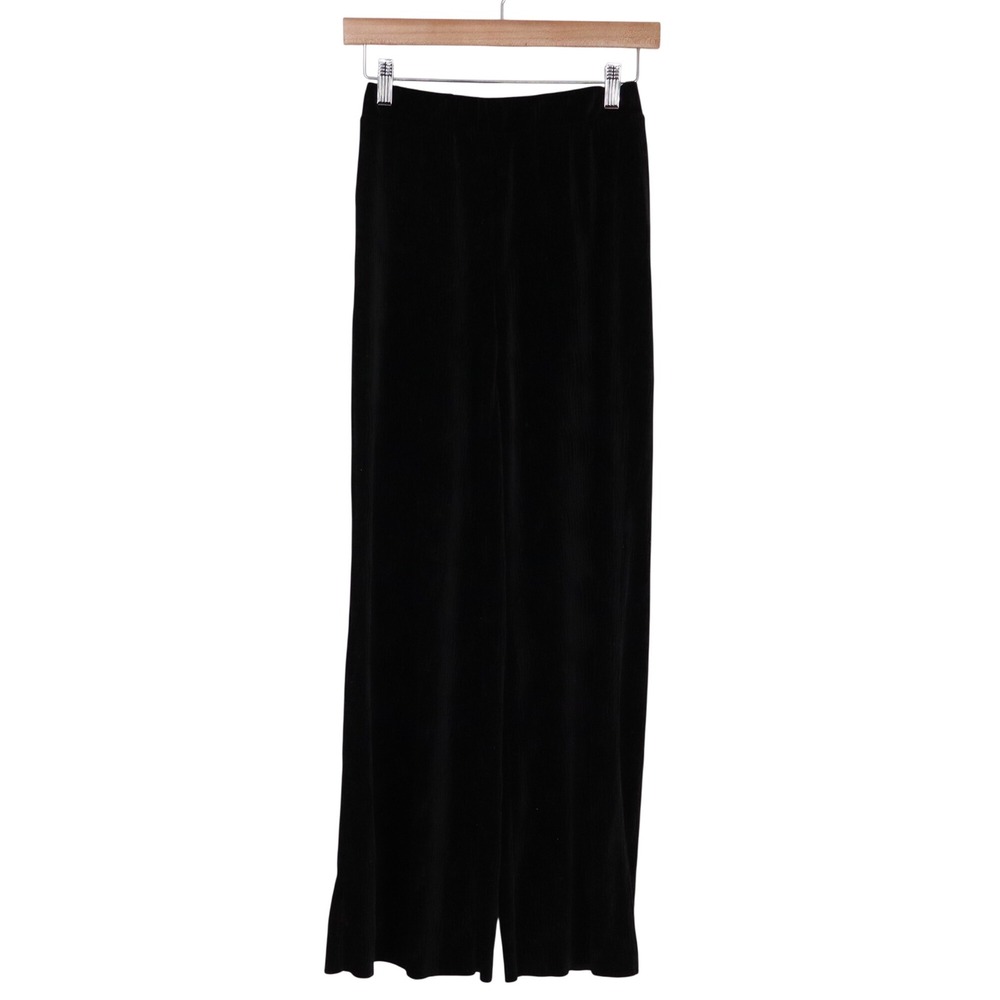 H&M Pants Womens S Wide Leg Black Ribbed Velvet Velour Elastic Waist Excellent